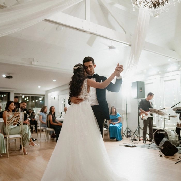 A first dance in The Manor with a live band playing beside the floor