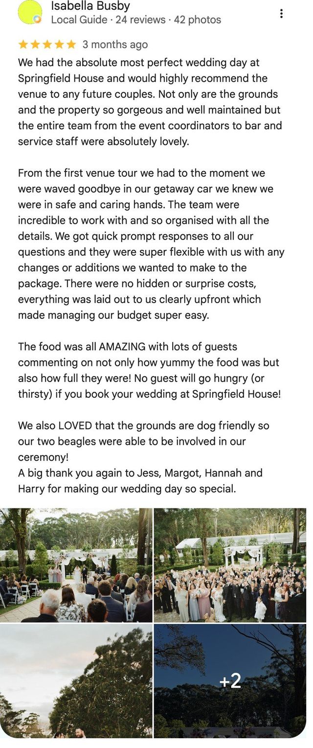 Five-star Google review from Isabella Busby