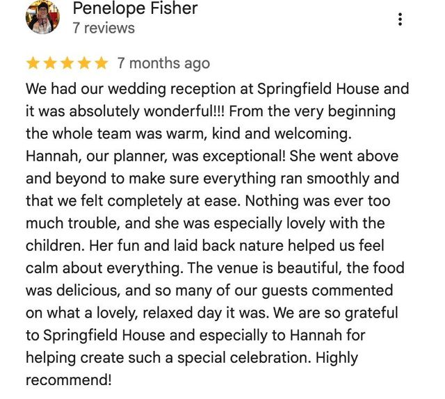 Five-star Google review from Penelope Fisher