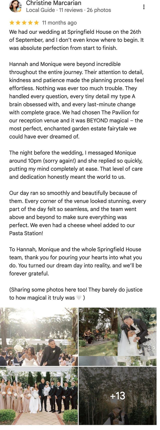 Five-star Google review from Christine Marcarian