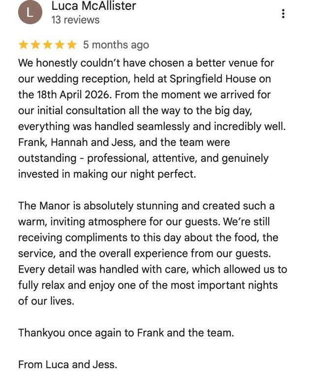 Five-star Google review from Luca McAllister