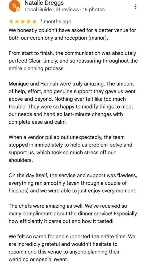 Five-star Google review from Natalie Dreggs